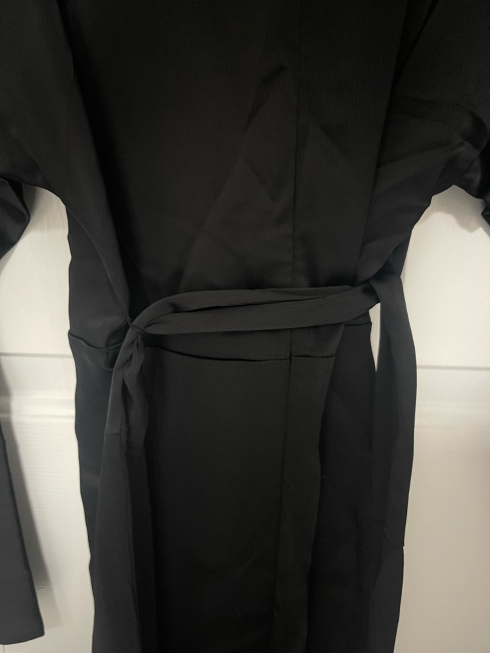 ASOS Curve Black Satin Long Sleeve Maxi Dress with Draped Sleeves and Belt - Picture 5 of 8